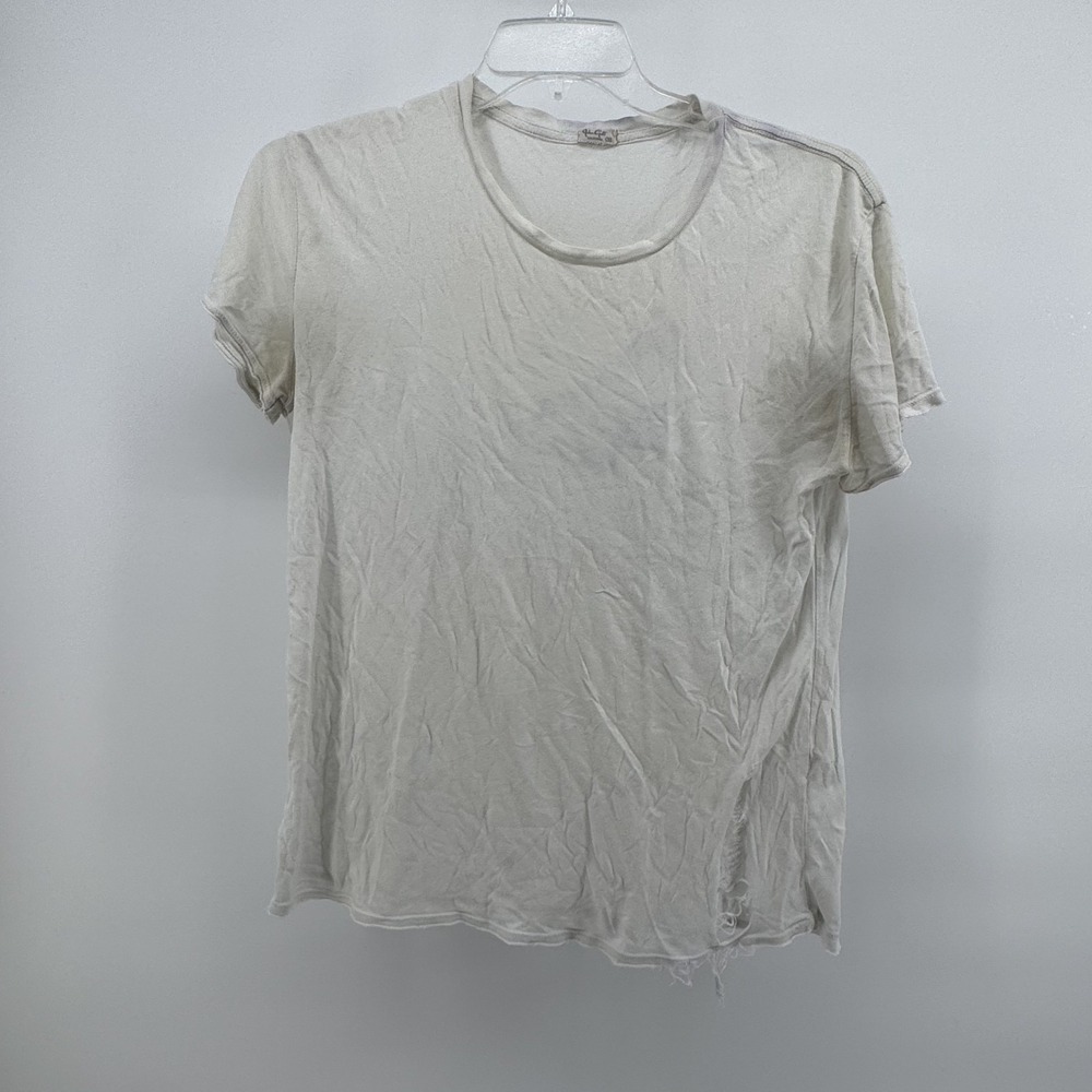 John Galt T-Shirt OS Off-White Distressed Shredded Raw Hem Crew Neck